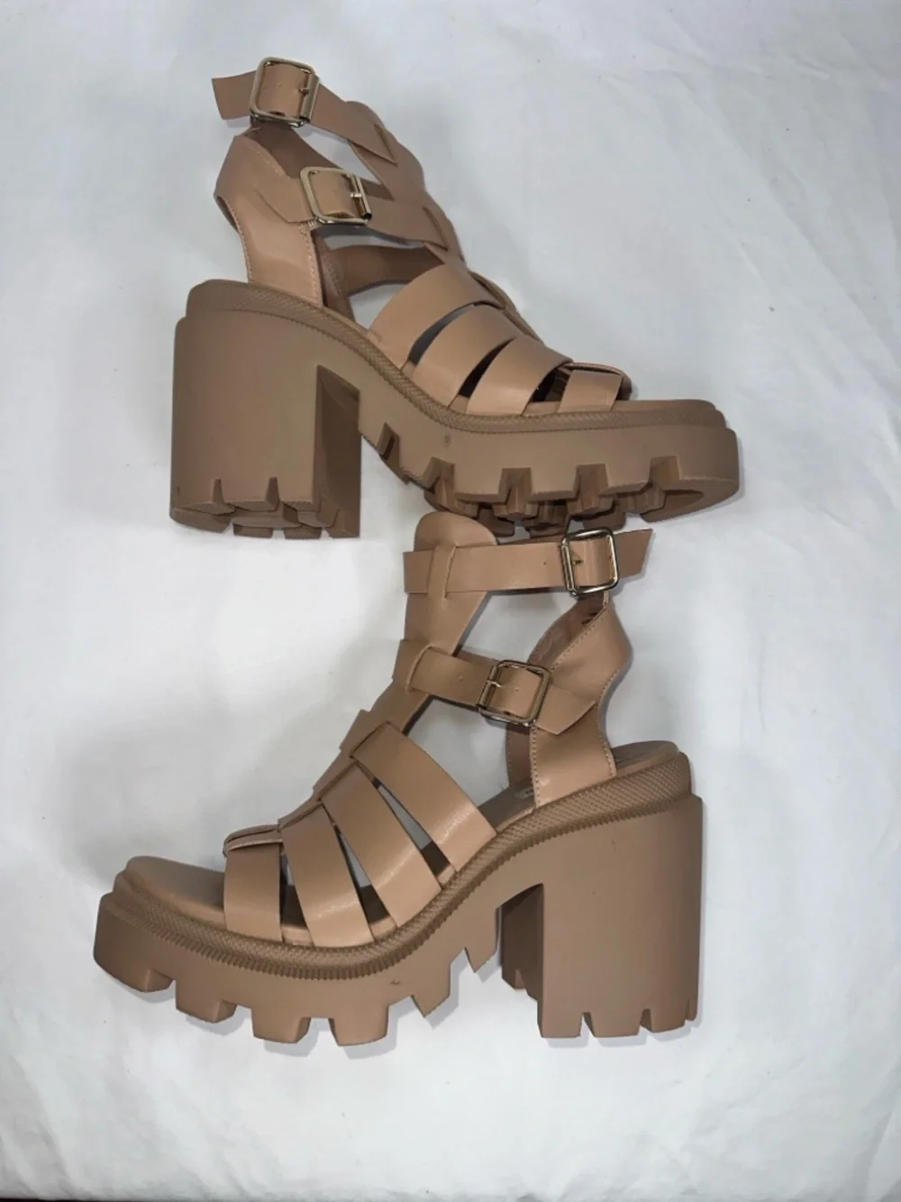 Steve Madden Cosmic Gladiator Platform Sandal Chunky Lug Sole Nude Womens Size 9